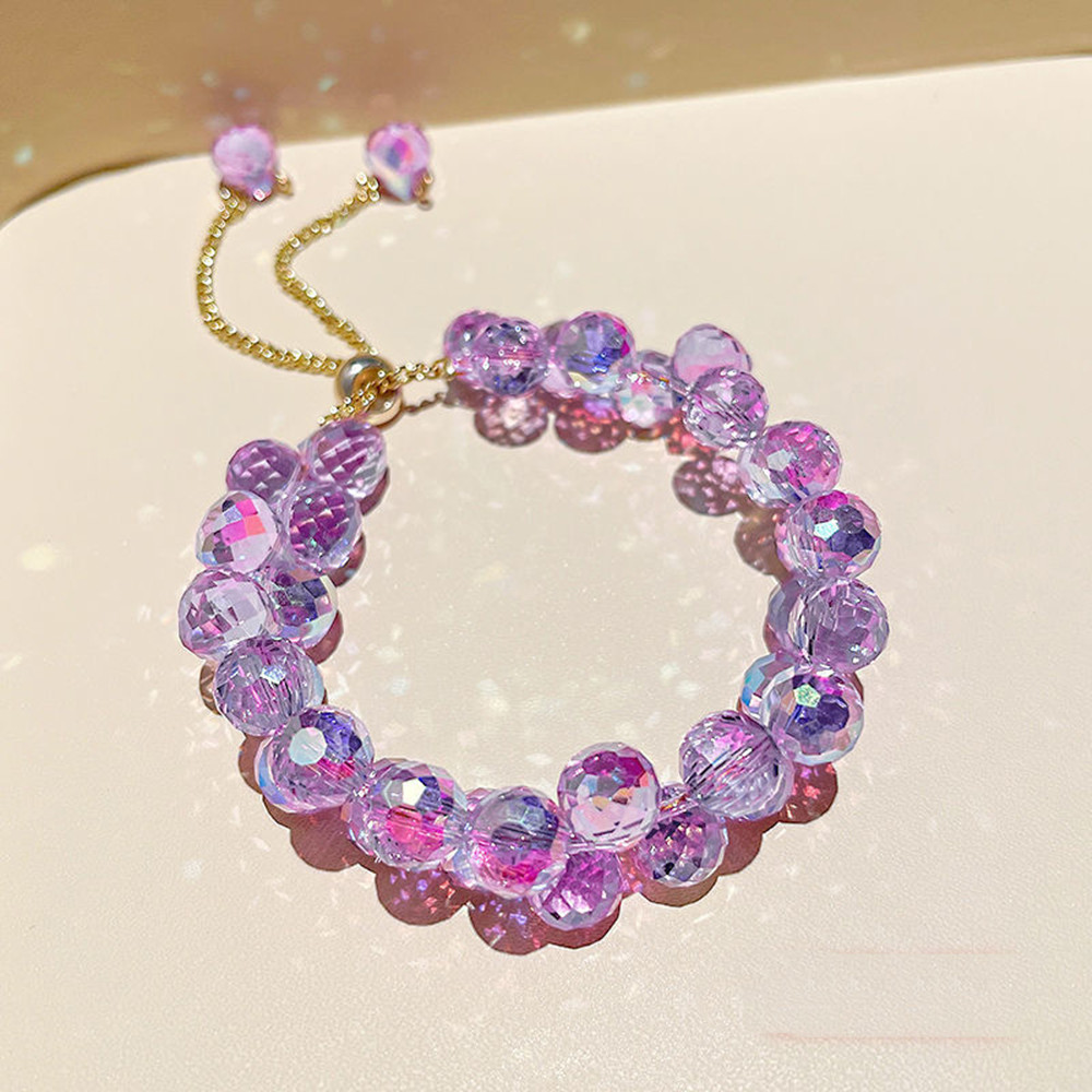 Title 2, White Purple Crystal Adjustable Bracelet Crysta...