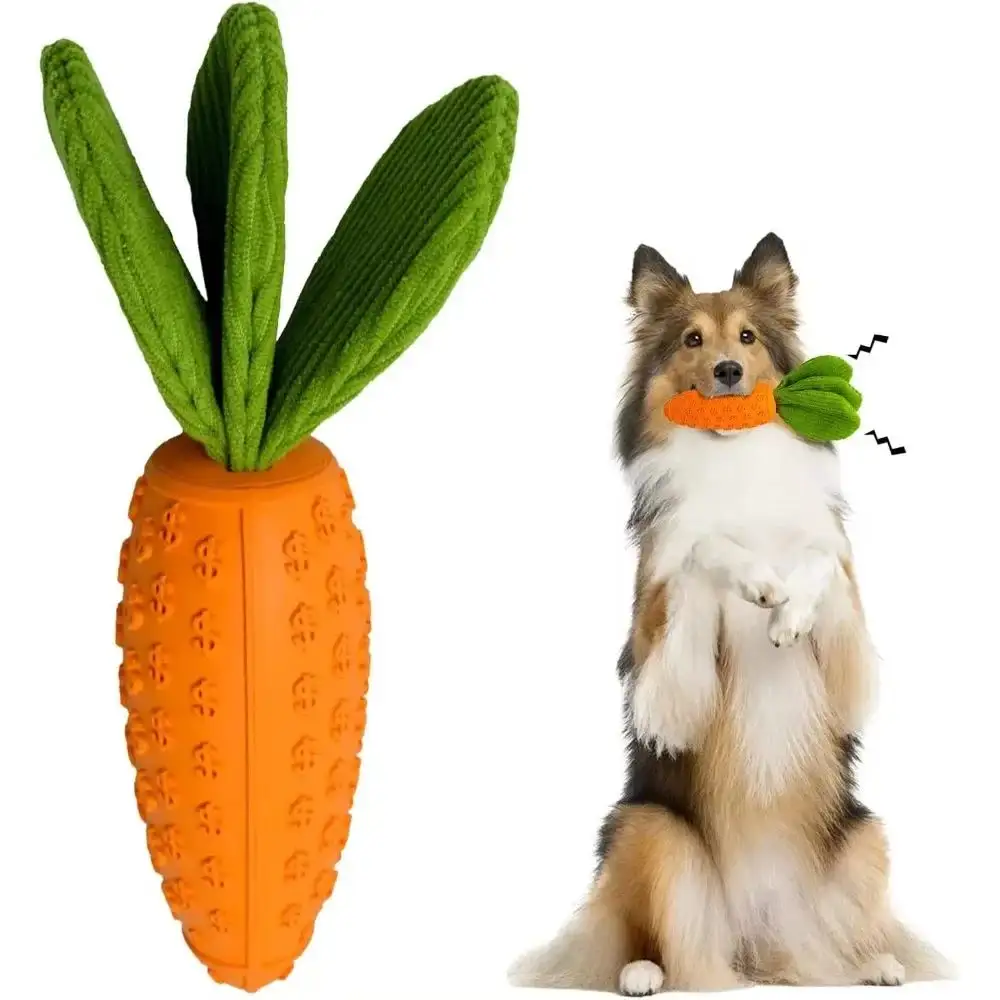 Carrot Dog Chew Toys Durable Rubber Squeaky