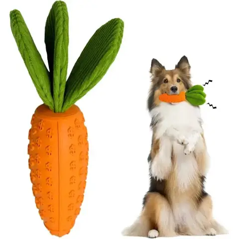 Carrot Dog Chew Toys Durable Rubber Squeaky Toy Shaped