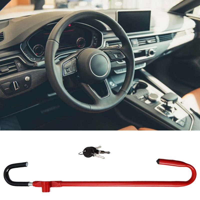 Car Steering Wheel To Pedal Lock Anti-theft Device Twin Hook With 2 Keys Red — image 3