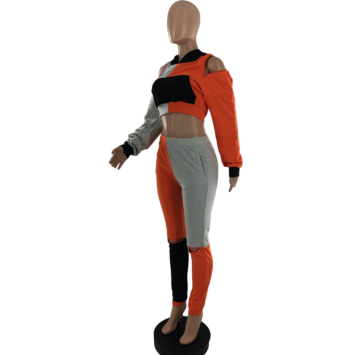 Casual Zipper Stitching Sports Two-piece Suit - 14