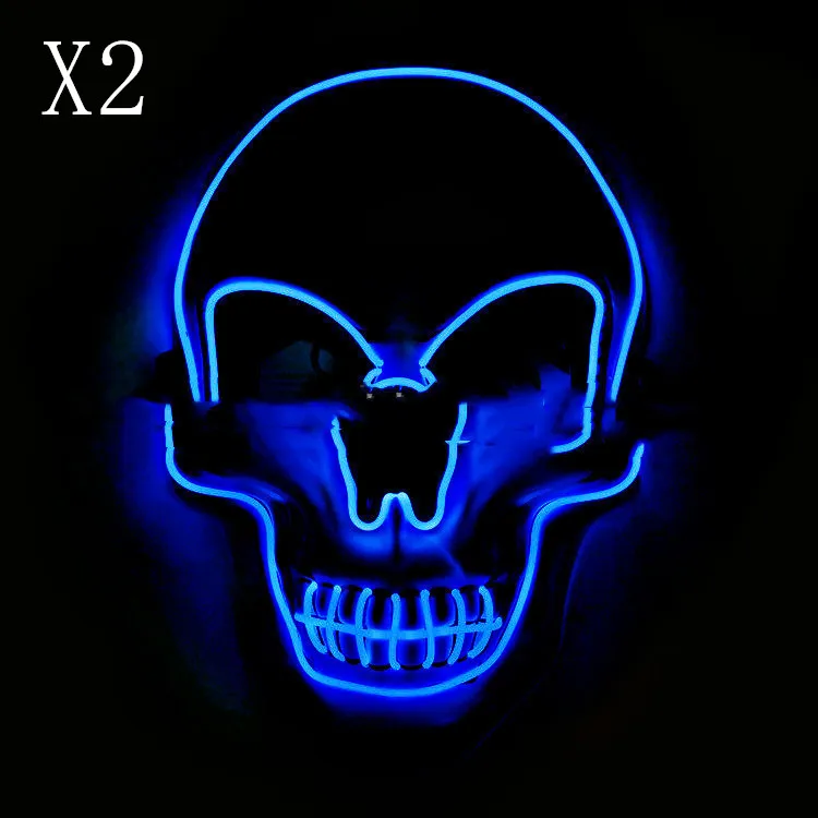 Skull LED Glowing Halloween Mask - Blue 2Pcs