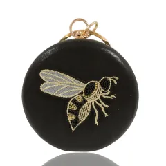 Flat Box Embroidered Beaded Bee Clutch Party Bag - Black - View 1
