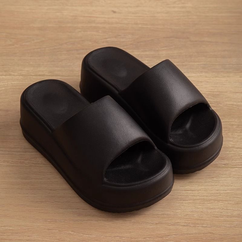 7cm High Heel Flat Slippers Summer Solid Color Non-slip Floor Home Shoes Outdoor Garden Slippers For Women — image 1