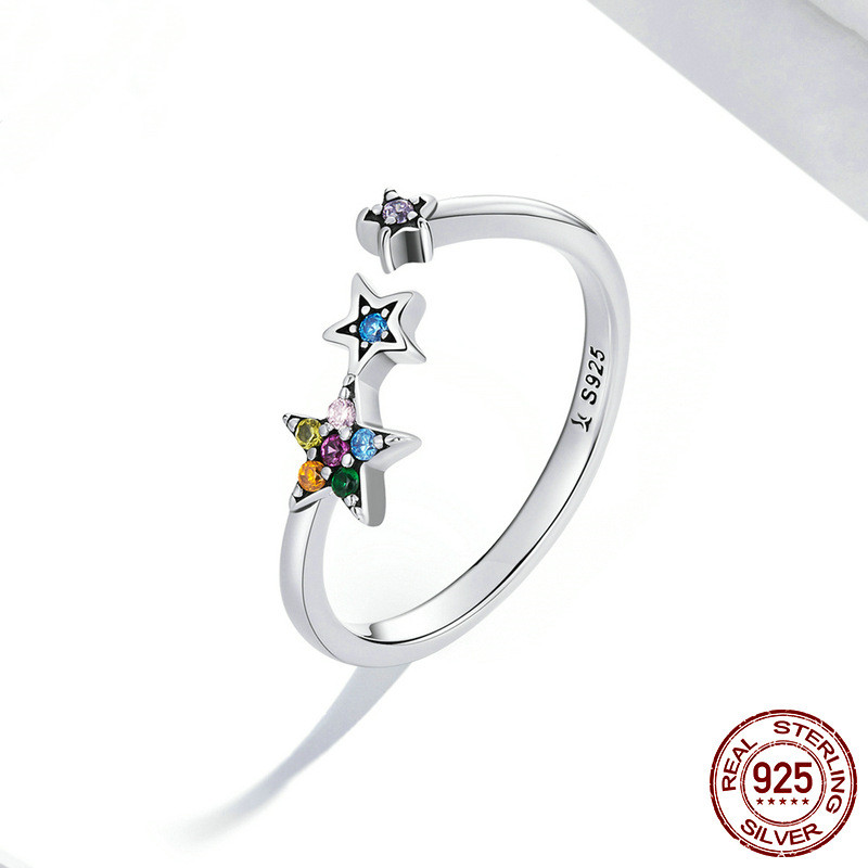 Title 3, Sterling Silver S925 Star Open Ring Colored Zir...