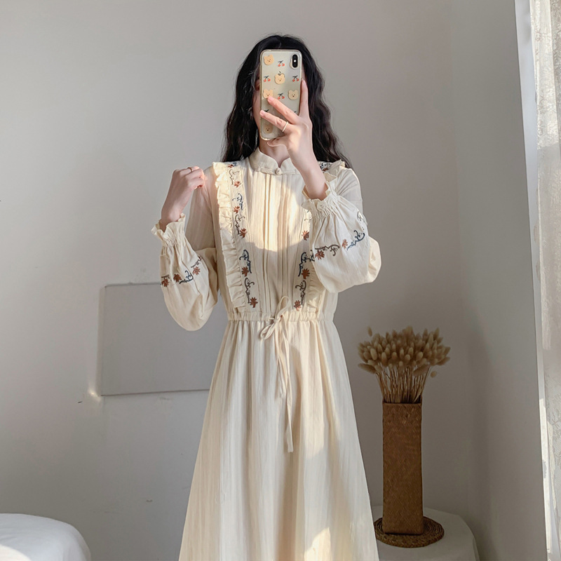 Embroidered A-Line Midi Dress