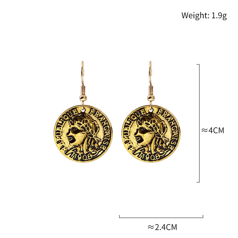 Coin Earrings Female Fashion Retro Portrait Coin Ear Hook
