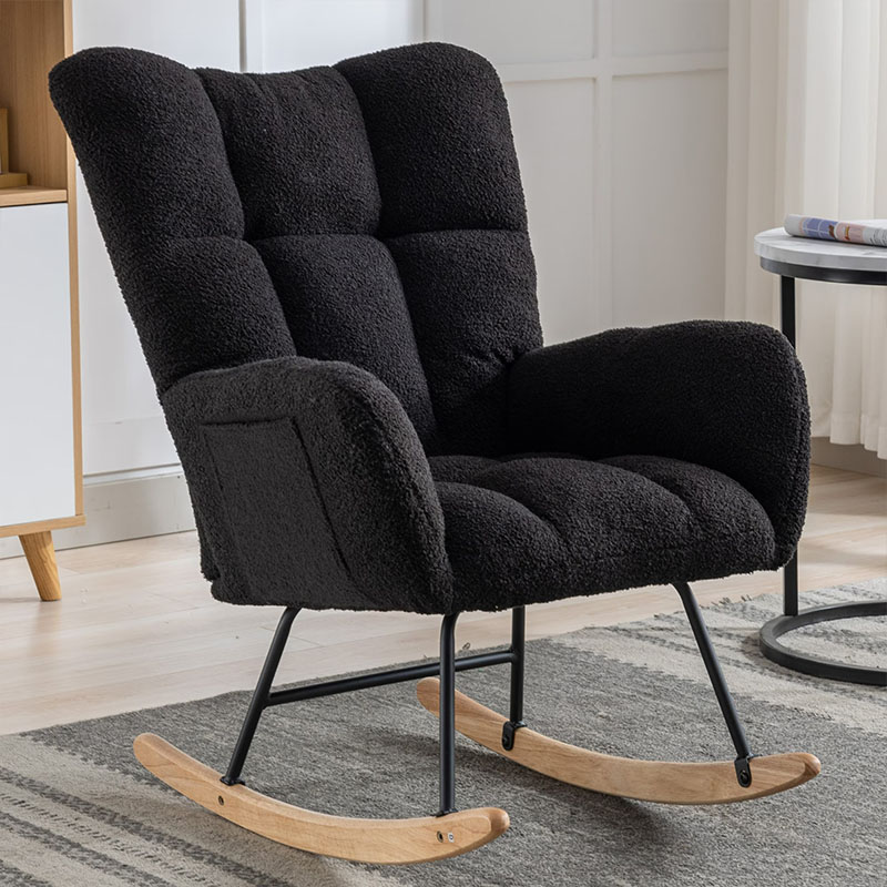 Rocking Chair With Pocket, Soft Teddy Fabric Rocking Chair For Nursery, Comfy Wingback Golider Rocking Chair With Safe Solid Wood Base For Living Room Bedroom Balcony Cannot Be Sold On Temu