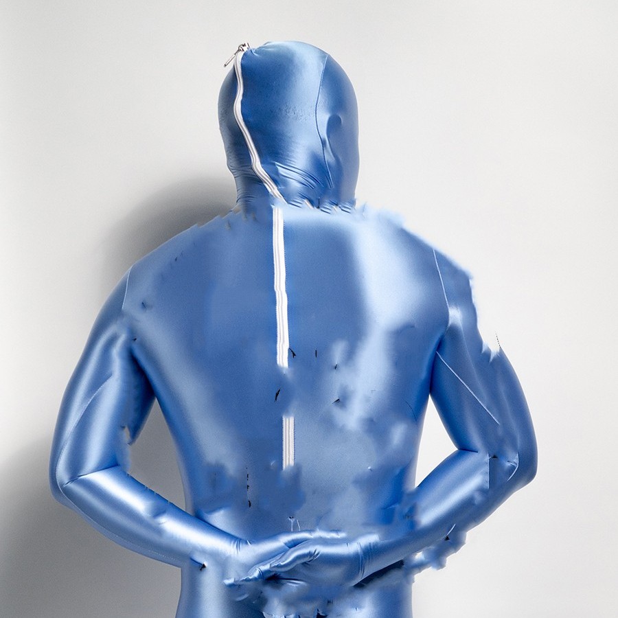Light Blue Glossy Fabric Sexy Tight Fitting Suit