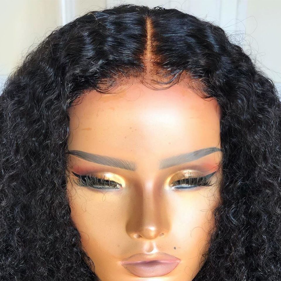 Density Long Kinky Curly Wig Lace Front Human Hair Fluffy - Image 2