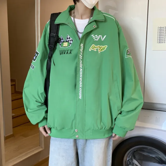 Retro Baseball Uniform Loose Casual Couple Jacket Green - Shop at LoveMi