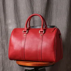 Original Retro Men's And Women's Travel Bag Handmade Leather Handbag - Red - View 1
