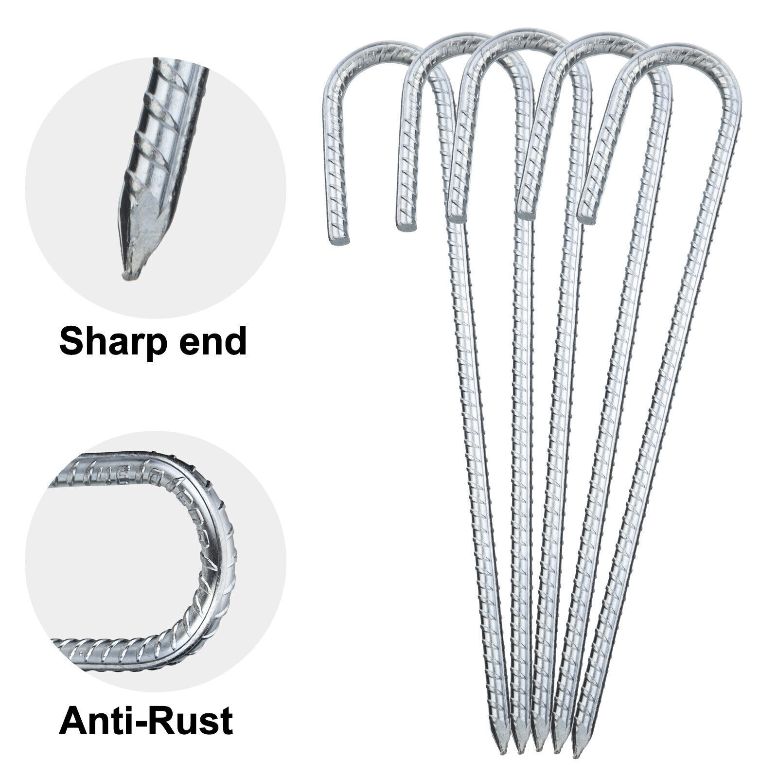 8PCS Heavy Duty Trampoline J-Shaped Metal Wind Stakes Pegs Tent Ground Anchor