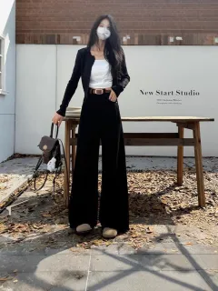 Retro Wide-leg Jeans For Women High Waist Loose Fashionable All-match Slim Pants - Black - View 1