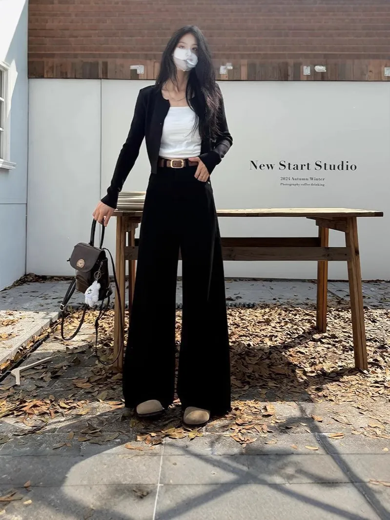 Retro Wide-leg Jeans For Women High Waist Loose Fashionable All-match Slim Pants - Black