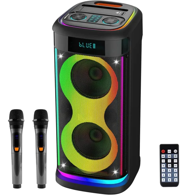 Portable Wireless Party Speaker With LED Light Wireless Mic Remote Control TWS Treble Bass Mic. Echo Music Accompany Mic. Priority Guitar In Black - Shop at LoveMi