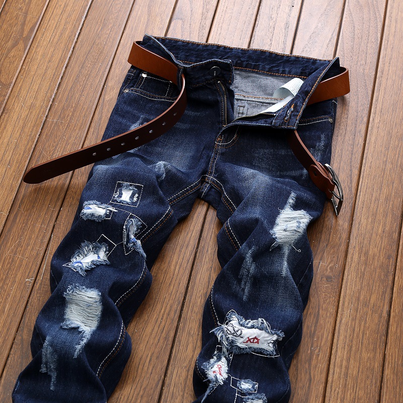 Title 5, Bestickte Jeans Herren Straight Ripped Patch He...