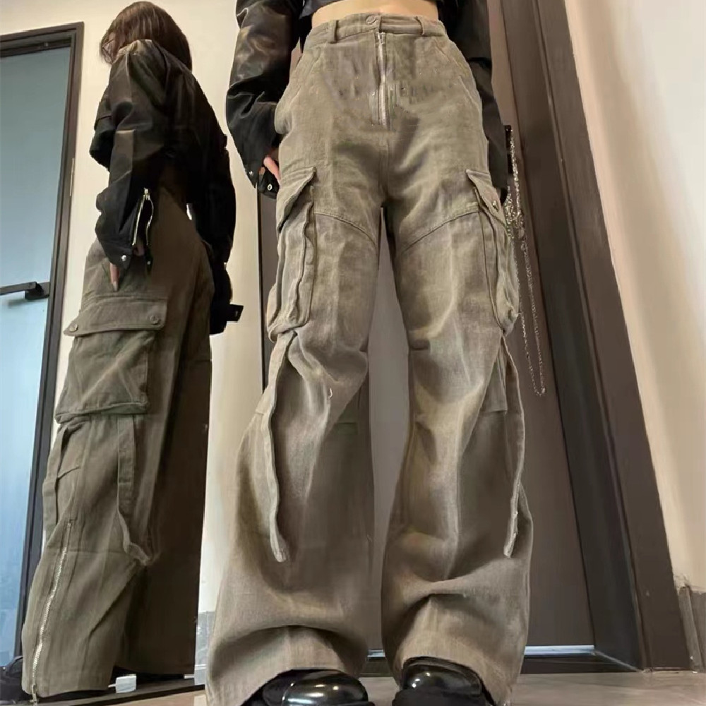 Women's Monogram Embroidered Straight Slacks Grey - Shop at LoveMi