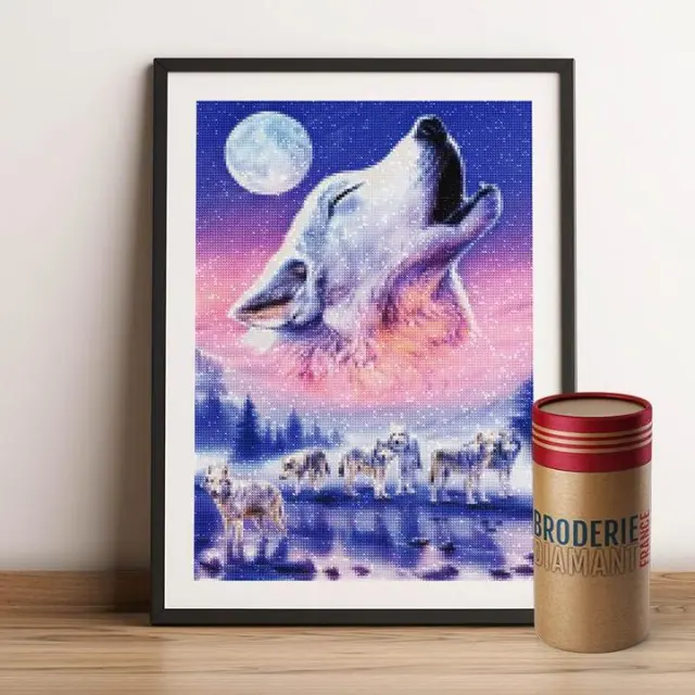 Diamond Painting Seven Wolf Barking Moon DIY Cross Round - Shop at LoveMi