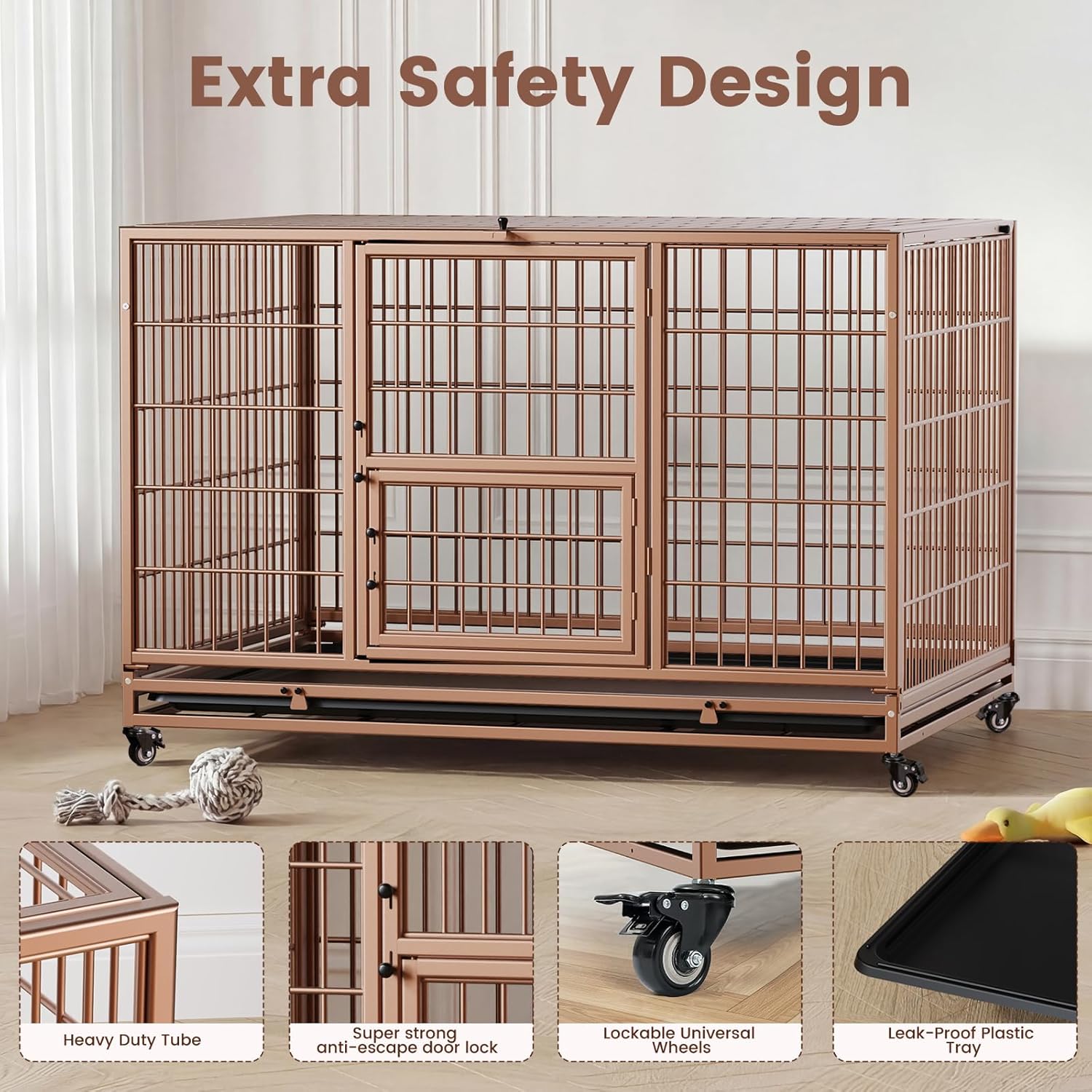 Heavy Duty Stackable Dog Crate 82.3x51.6x56cm Metal Kennel With Triple Doors — image 2