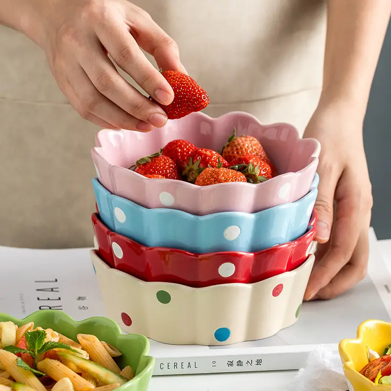 Glazed Japanese Light Luxury Ceramic Fruit Salad Bowl