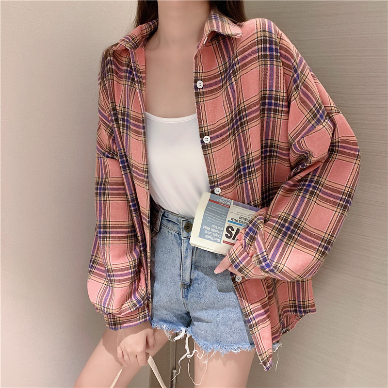 Title 12, Retro Loose Plaid Shirt Women