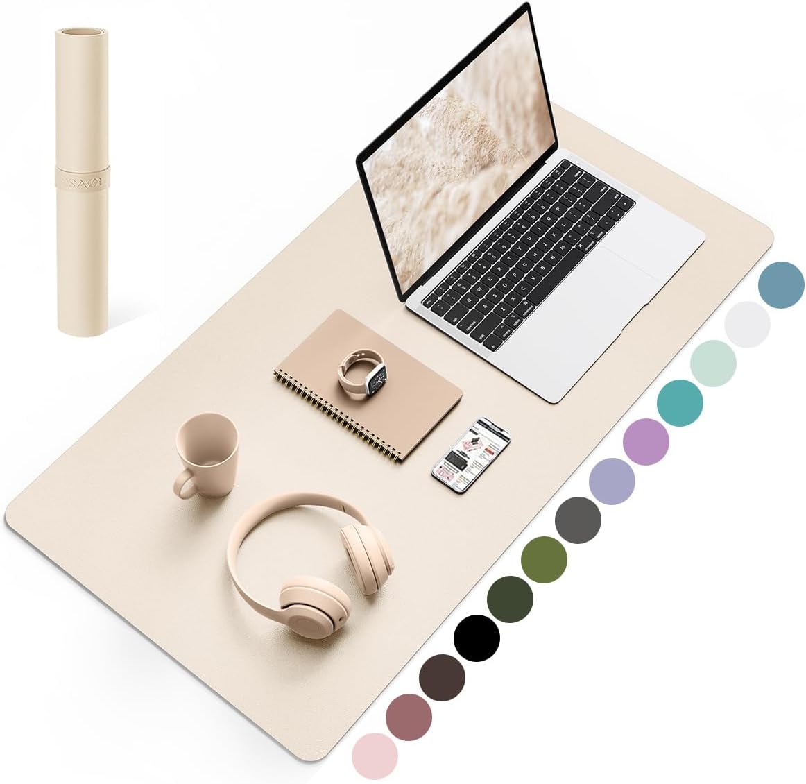 Beige Leather Desk Mat 31.5x15.7 Inch, Non Slip Large Mouse Pad For Computer, Laptop And Office Desk