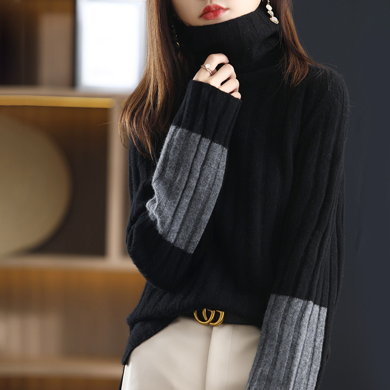Women's Color-blocking High-neck Pit Sweater