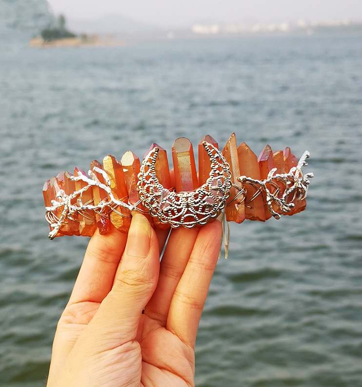 Natural Crystal Rainbow Crown Hair Band Orange - Shop at LoveMi