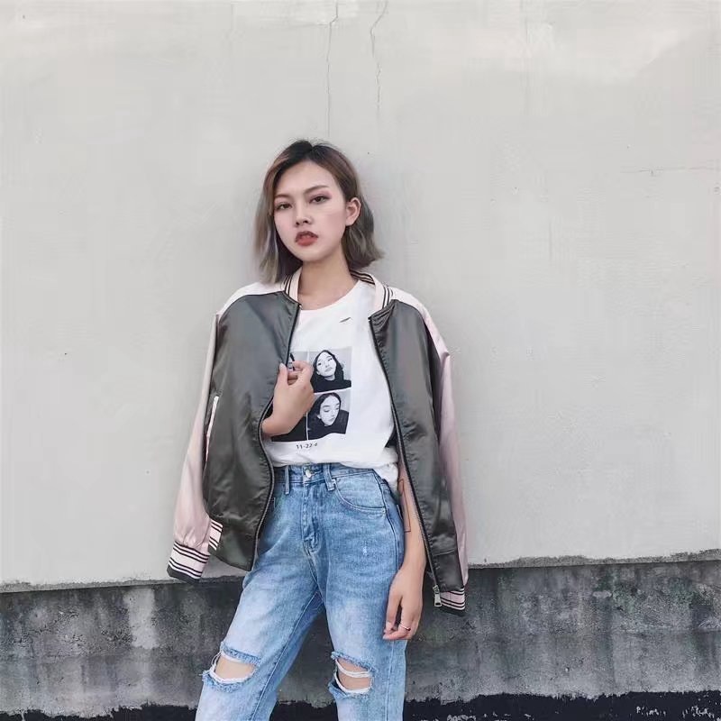 Women's Back Floral Crane Embroidered Stand Collar Long Sleeve Jacket