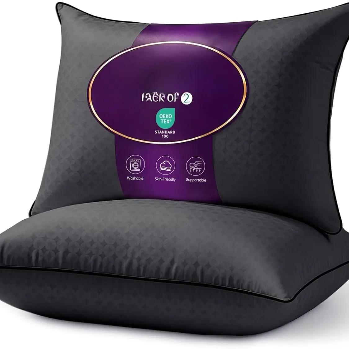 Black Queen Size Bed Pillow, Firm Down