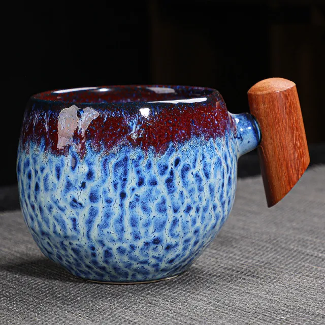 Kiln Change Ceramic Mug Office Wooden Handle Handle Ice And Fire - Shop at LoveMi
