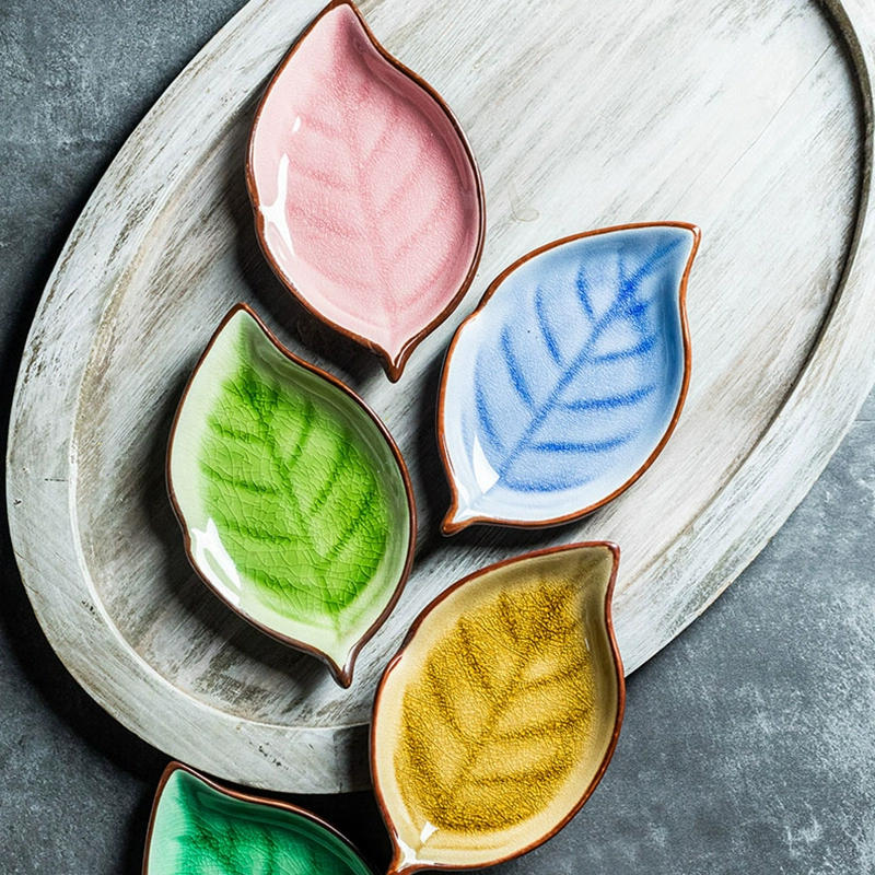 Title 9, Creative Ice Cracked Ceramic Plate With Leaves ...