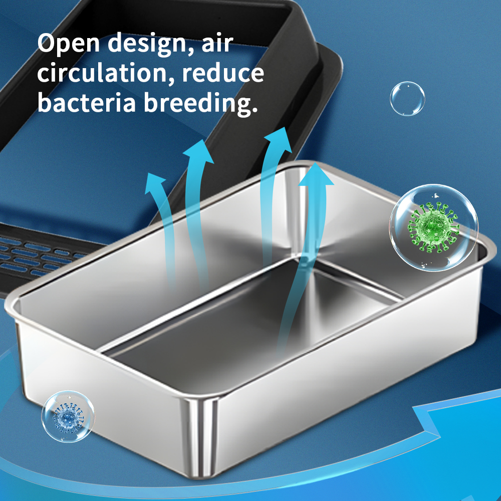 Black Stainless Steel Cat Toilet, Durable & Easy Clean, Hourglass Pedal Design, Height-Adjustable, Ideal For Large & Multi-Cat Households