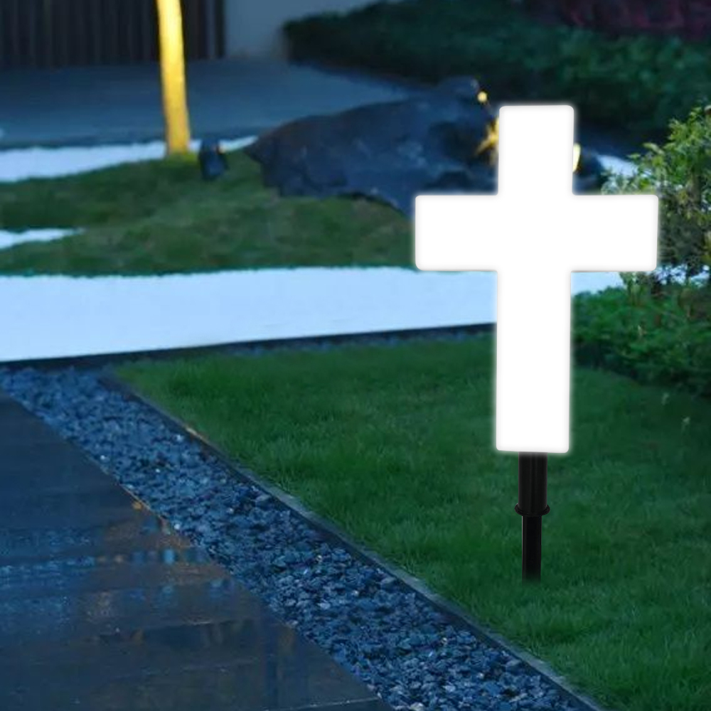 Solar Powered Big Cross Landscape Garden Stake LED Light White Outdoor Lawn Lamp — image 7