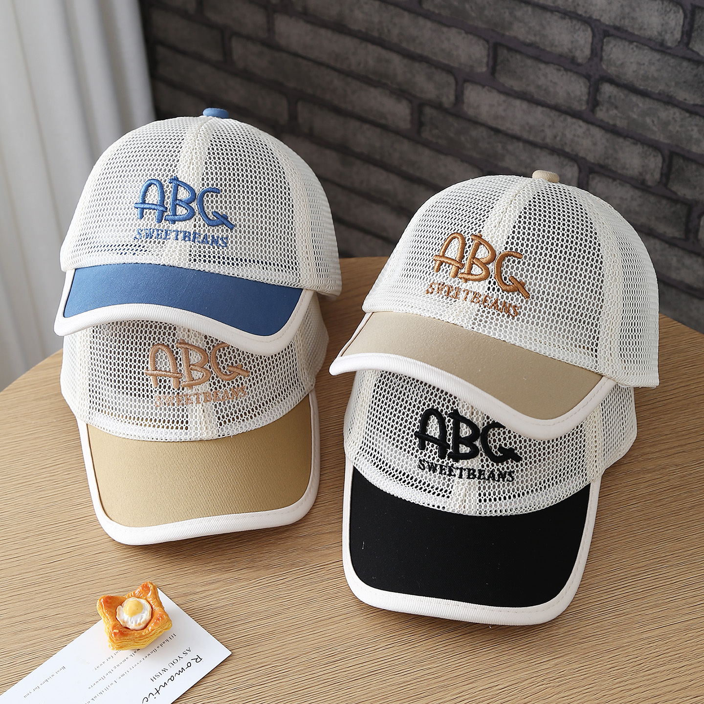 Children's Embroidered Letter-number ABC Breathable All-netted Fabric Brimmed Baseball Cap With Edge Trim