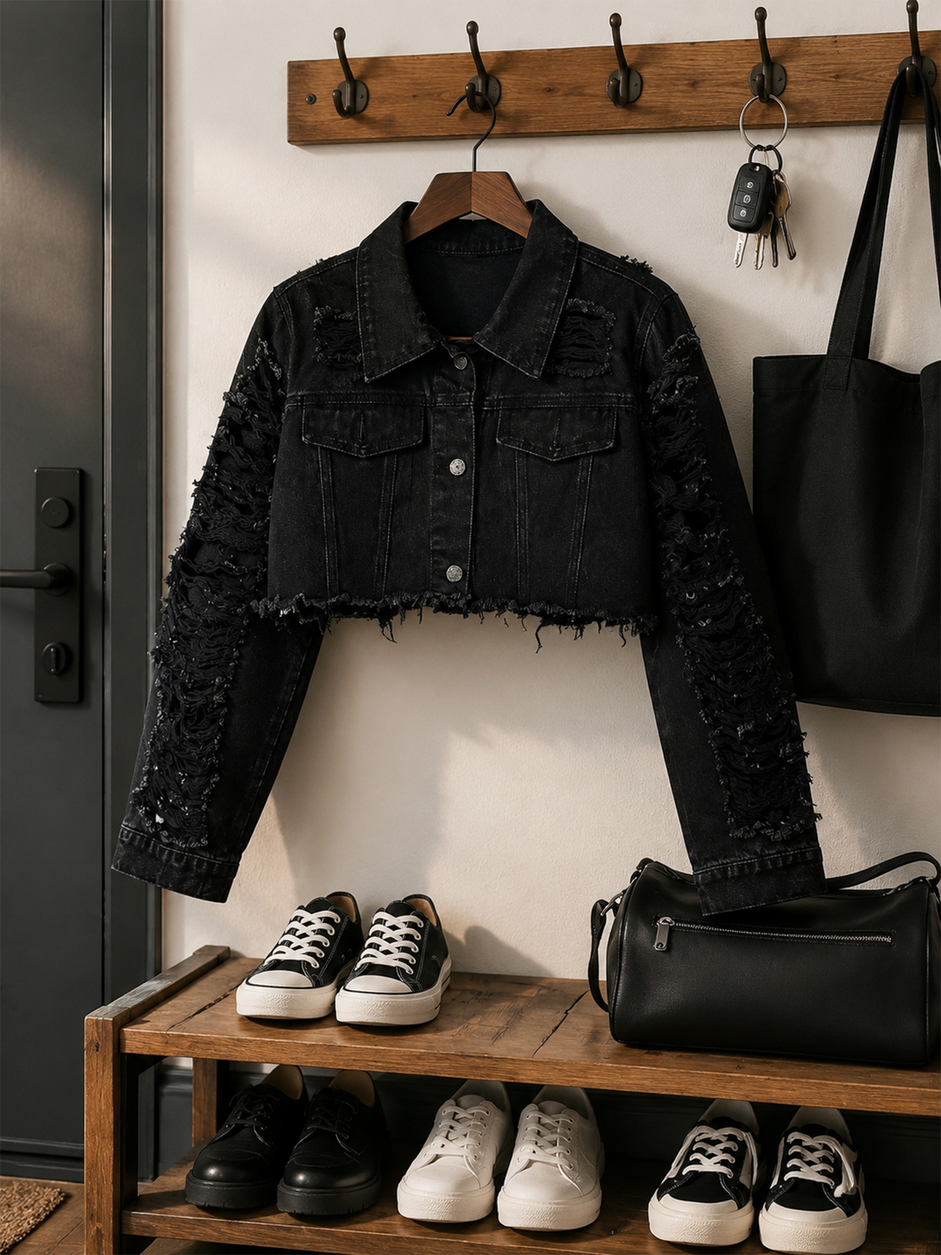 New Women's Vintage Distressed Washed Denim Shorts And Jacket, Slim Fit, Casual Summer Style — foto 2