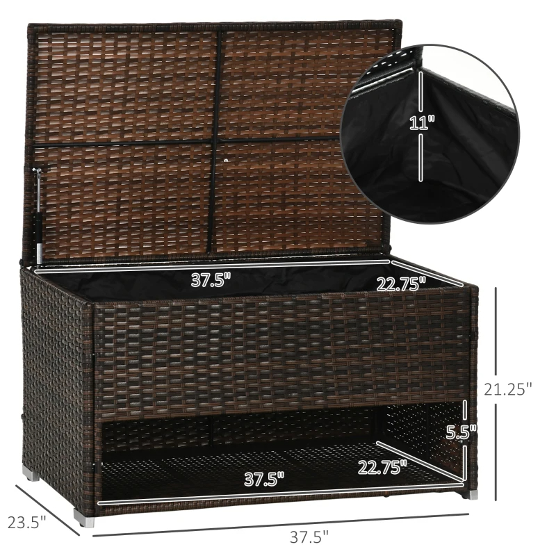 Outdoor Deck Box & Shoe Storage, PE Rattan Wicker Towel Rack With Liner For Indoor, Outdoor, Patio Furniture Cushions, Pool, Garden Tools, Brown