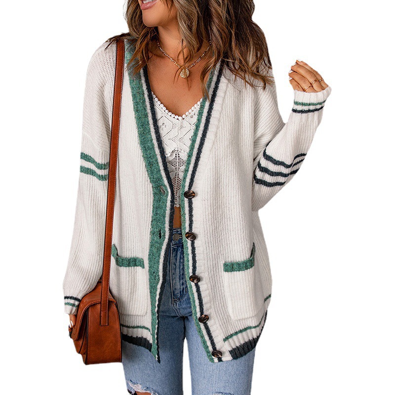 Sweater Cardigan Long Sleeve Color Matching Fashion
