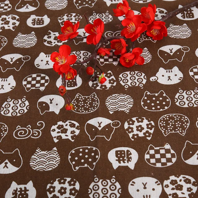 Cat Head Printing Handmade Linseed Cotton DIY Tablecloth Door Curtain Pillow Background Fabric 11 Style - Shop at LoveMi