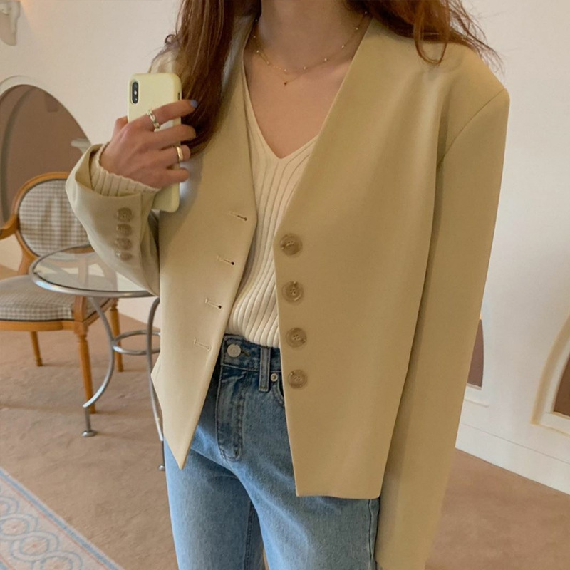 British Style V-neck Single Breasted Temperament All Match Short Suit