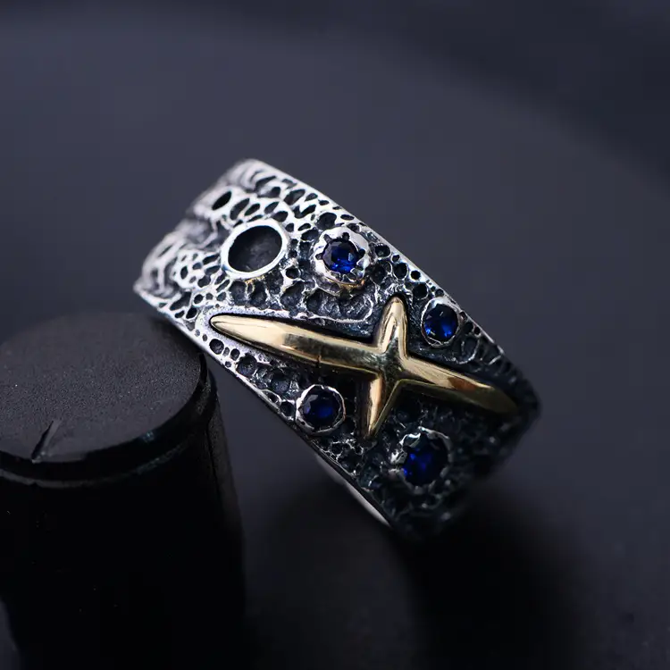 925 Sterling Silver Starry Single Domineering Ring