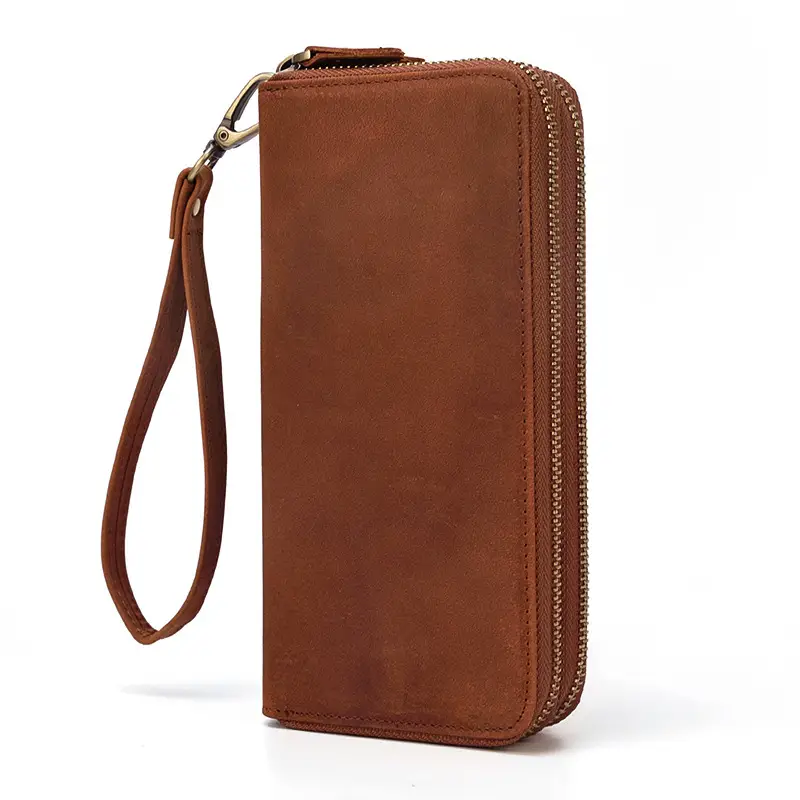 Men's Vintage Double Zipper Clutch Bag with Wrist Strap