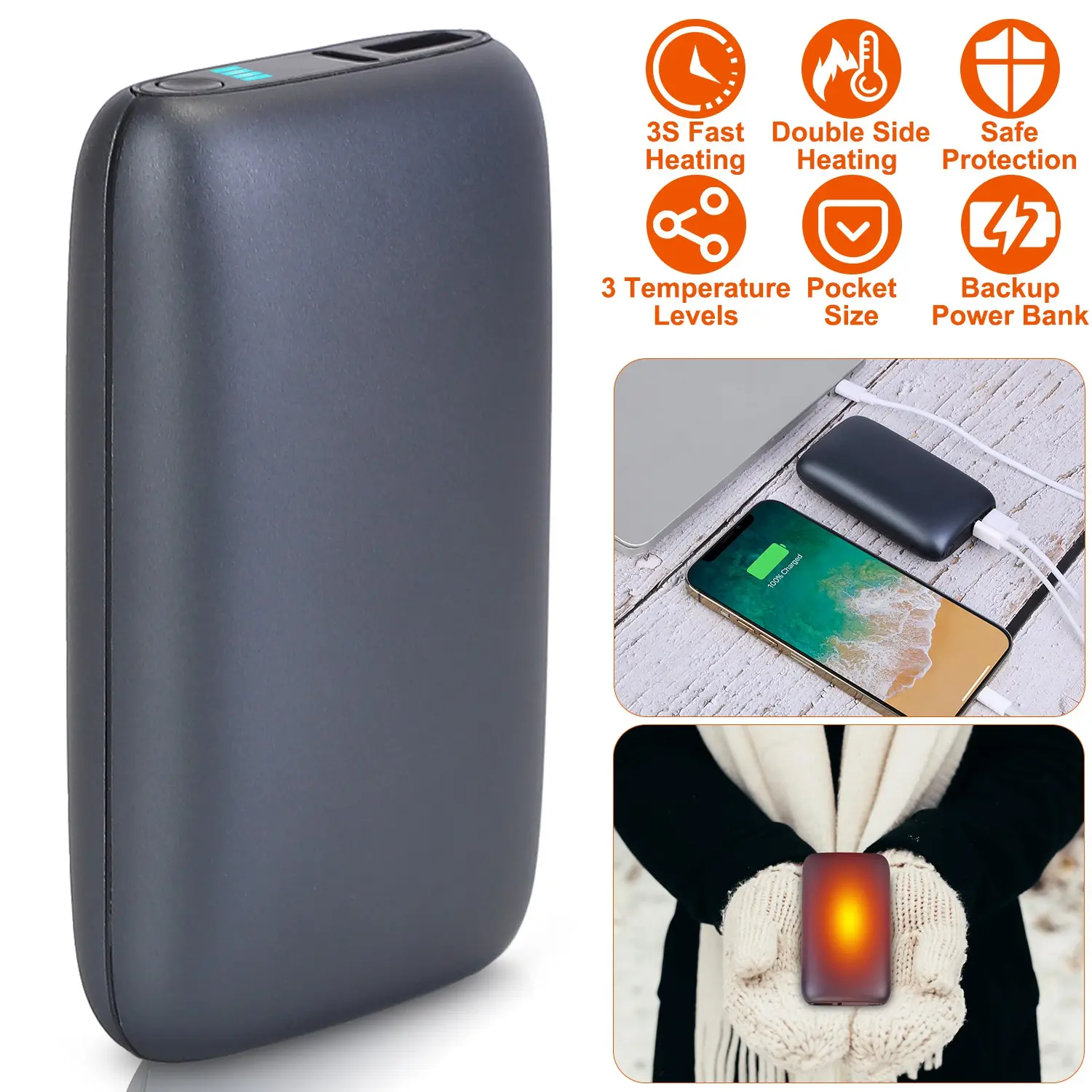 Electric Double Sided Hand Warmer Battery Backup