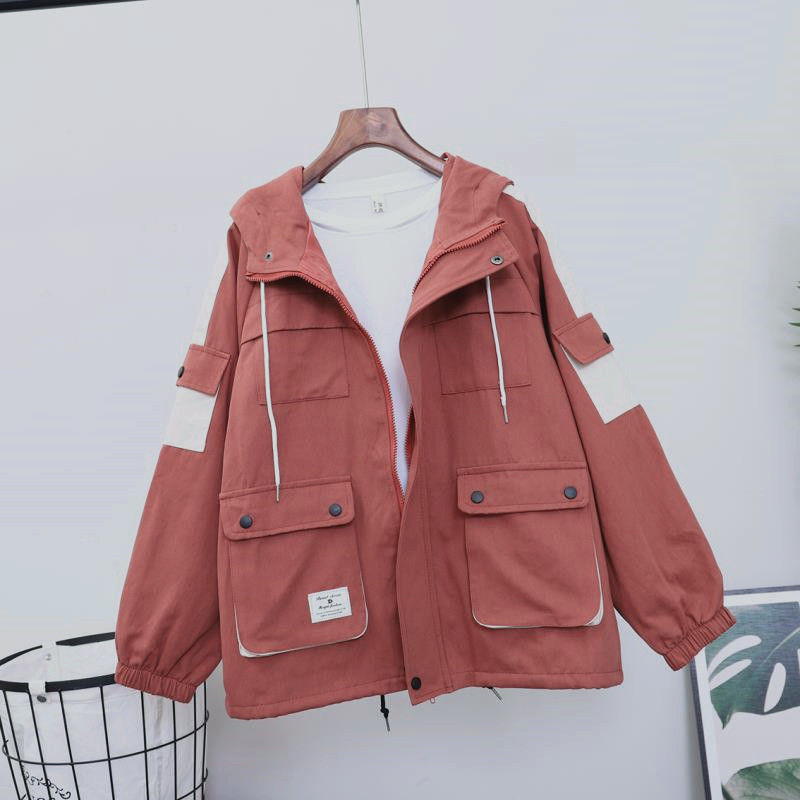 Title 3, Loose Hooded Color Matching Workwear Ins Jacket