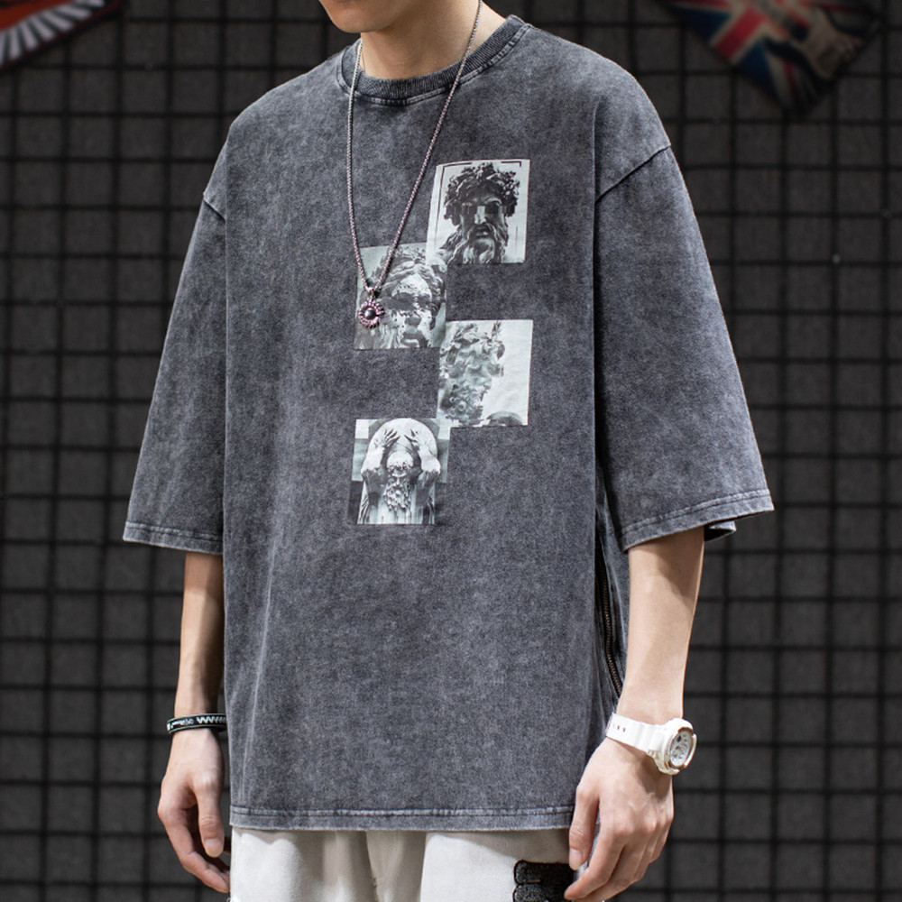 Men's, Oversized, Streetwear, Graphic Tee, Vintage, Washed, Black, L, XL, Hip Ho - Picture 5 of 5