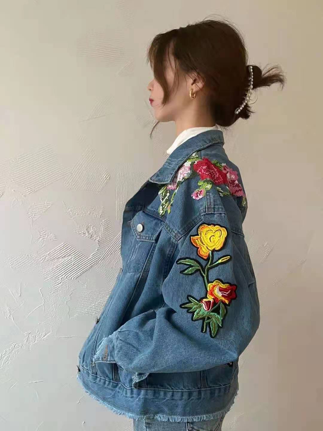 Women's New Flower Embroidered Hole Loose Fashion Denim Jacket