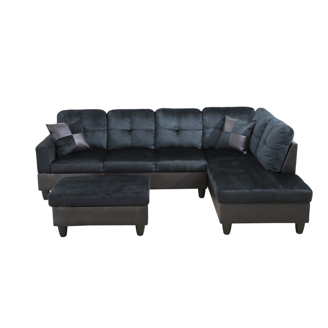 Pickup Only--Dark Blue And Brown Color Lint And PVC 3-Piece Couch Living Room Sofa Set