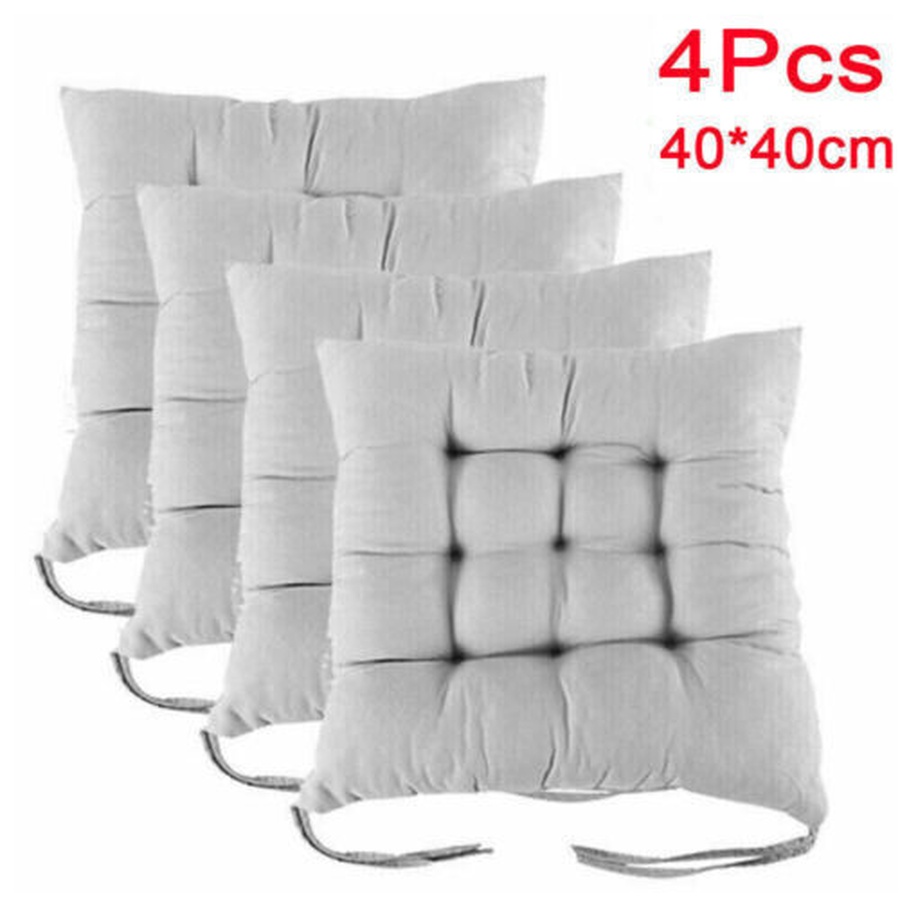 4 Pack Seat Pad Dining Room Garden Kitchen Chair Cushions Tie On Plain UK — image 7