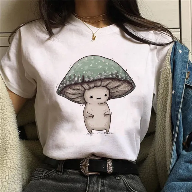 Cartoon Cat Mushroom Halloween Print T shirt Short Sleeve White3 - Shop at LoveMi